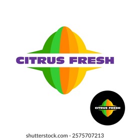 Lemon, lime or other citrus fruit colorful logo concept. Fresh lemonade juice theme symbol. Placeholder for your text.