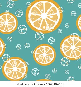 Lemon and lime, pieces of ice, mint leaves and bubbles. A sample with watermelons. Summer mood. Cocktail. Summer pattern.