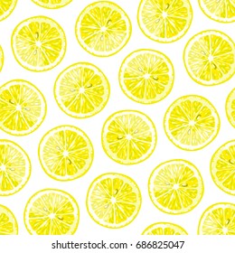 Lemon, lime seamless pattern. Exotic fruits yellow and white color vector background