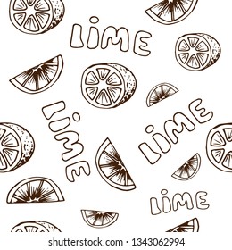Lemon and lime seamless pattern in hand drawn style. Vector illustration