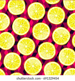 Lemon, lime seamless pattern. Sliced fruits vector background