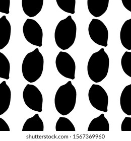 Lemon, lime silhouettes isolated on white background seamless pattern. Hand drawn vector illustration. 
