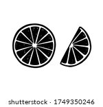 Lemon and lime slices.Abstract vector grunge silhouette drawing of an orange.Black and white isolate citrus and fruit illustration .Summer print design for t-shirts. 