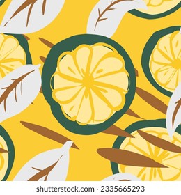 Lemon lime. Vector seamless pattern. Stylized fruit pattern. Hand-drawn illustrations in flat style.