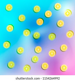 Lemon and lime in vibrant colors background. Concept pop art. Creative Flat lay. Summer Party, Purple Birthday Layout. Bright Colorful. Fun Trendy fashion Style. Minimal. Pop Art