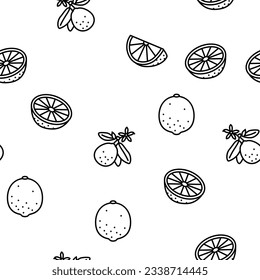 Lemon And Lime Vitamin Citrus Vector Seamless Pattern Thin Line Illustration