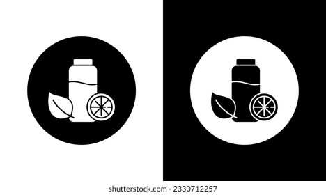 Lemon lime water bottle circle Icon Design Black and white
