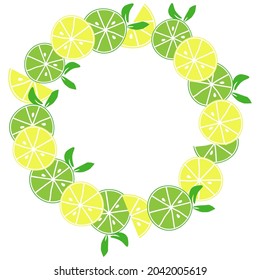 Lemon and lime wreath summer fruit frame with sliced and lemons. Vector ilustration for invite or tag