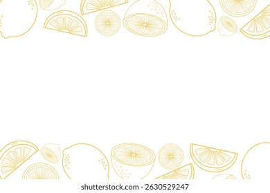 Lemon line art border on a white background, featuring whole and sliced lemons. Ideal for recipes, healthy drinks, or clean designs.