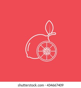 Lemon Line Icon On Red Background