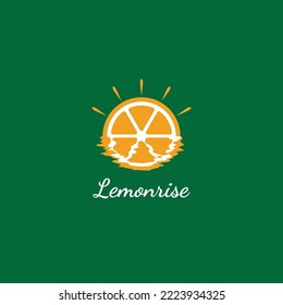 lemon logo combination with sun with water reflection effect vector design