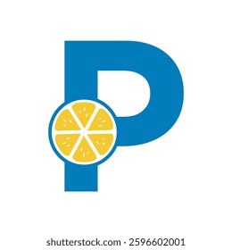 Lemon Logo Combine With Letter P Vector Template