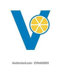 Lemon Logo Combine With Letter V Vector Template