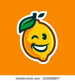 lemon logo. cute lemon mascot logo cartoon design. Lemon Face Character drawing illustration for lemonade beverage or juice and drink related business. 