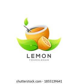 Lemon Logo with leaf illustration 
