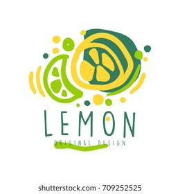 Lemon logo template original design, colorful hand drawn vector Illustration