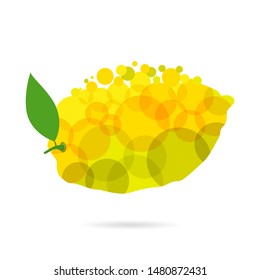 Lemon logotype concept. Yellow coloured citrus logo with bubbles and transparent effect on white background. Isolated abstract graphic design template. Easy peasy lemon squeezy idea.