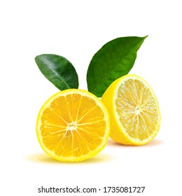 Lemon low poly. Foliage of citrus. Fresh, nutritious and tasty lemon. Symbols of fruits. Elements for label design. Lemon in triangulation technique. 
