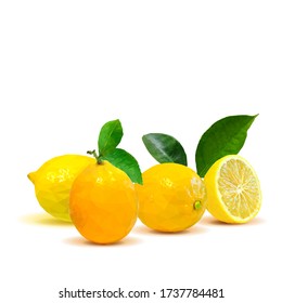 Lemon low poly. Foliage of citrus. Fresh, nutritious and tasty lemon. Symbols of fruits. Elements for label design. Lemon in triangulation technique. 