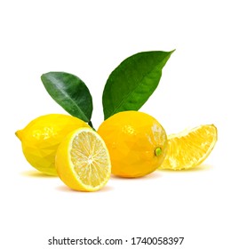 Lemon Low Poly. Zitrusblättern Frisch, nahrhaft und lecker Zitrone. Symbole für Früchte. Elemente für die Gestaltung von Etiketten. Zitrone in Triangulationstechnik. 