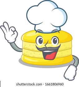 Lemon macaron cartoon character working as a chef and wearing white hat