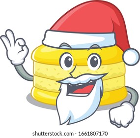 Lemon macaron in Santa cartoon character style with ok finger