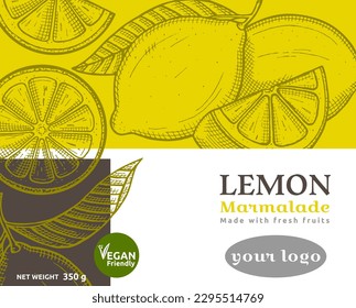 Lemon marmalade cover design. Vector Illustration. 