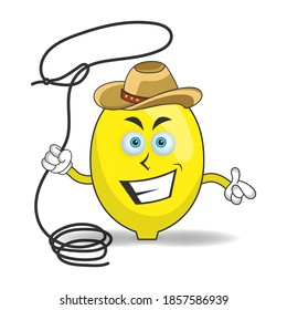 The Lemon mascot character becomes a cowboy. vector illustration