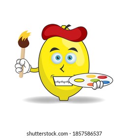 The Lemon mascot character becomes a painter. vector illustration