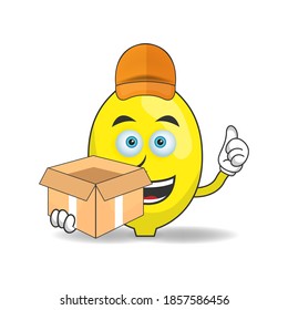 The Lemon mascot character is a delivery person. vector illustration