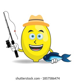 The Lemon mascot character is fishing. vector illustration