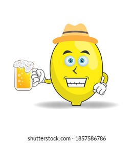 The Lemon mascot character is holding a glass filled with a drink. vector illustration