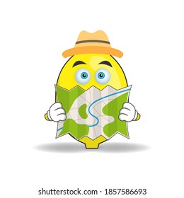 El personaje de la mascota de limón contiene un mapa. ilustración vectorial