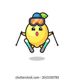 lemon mascot character as a ski player , cute style design for t shirt, sticker, logo element