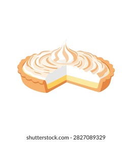 Lemon Meringue Pie Vector Illustration with Toasted Topping and a Missing Slice on White Background