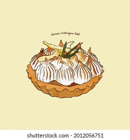 lemon meringue tart, hand draw sketch vector.