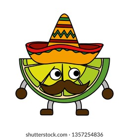 lemon with mexican hat and mustache