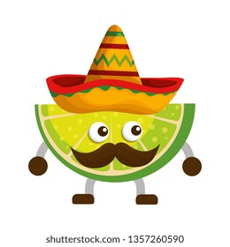 lemon with mexican hat and mustache