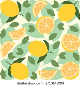 lemon and mint illustration. mojito, green tea seamless pattern yellow and green colors.