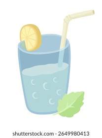 Bebidas infundidas de limão e hortelã com palha sobre fundo branco