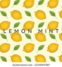 Lemon and mint leaf vector pattern on isolated background