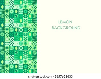 Lemon mosaic abstract background. Geometric fresh citrus pattern. Minimalistic exotic wallpaper. Modern template for paper, textile, package, fabric.