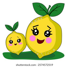 Lemon mother and lemon child. Vector drawing in cartoon style