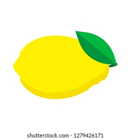 Lemon natural yellow ripe fruit vector flat icon. Sour citrus ingredient food isolated white