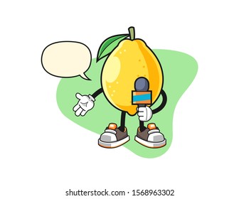 Lemon news reporters with speech bubble cartoon. Mascot Character vector.