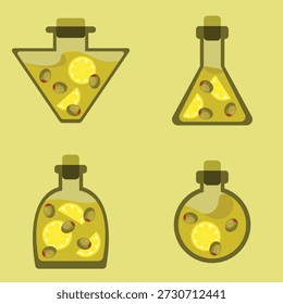 Limón y poción de oliva en botellas para juegos