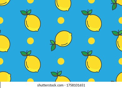 Lemon on a blue background, geometric seamless pattern. For the design of posters, notebooks, wrapping paper 