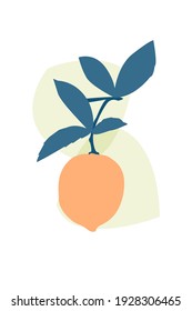 Lemon on a branch. Abstract boho minimalist poster for nursery wall design, party invitations, t-shirt design, bags, etc.