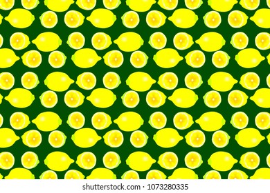 Lemon on green background - vector pattern