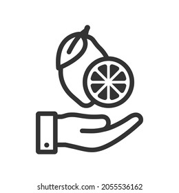Lemon on hand icon design isolated on white background. Vector illustration